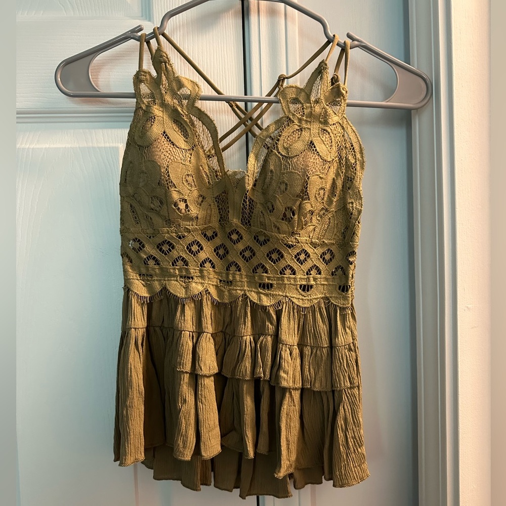 Olive green lace top